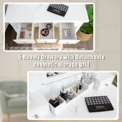 Tangkula Rotatable Mirror Vanity Set Makeup Dressing Table And Stool W/ 5 Drawers -Tangkula GUEST d21d6f65 cf1f 4a06 a9c3 51f3049448f9