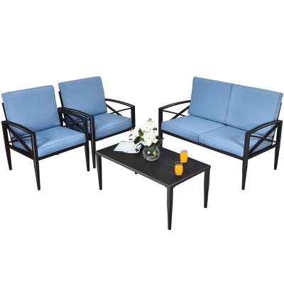 Tangkula 4-Piece Outdoor Aluminum Patio Conversation Set Cushioned Sofa Chair With Coffee Table 5 Tangkula 4-Piece Outdoor Aluminum Patio Conversation Set Cushioned Sofa Chair With Coffee Table - Image 3