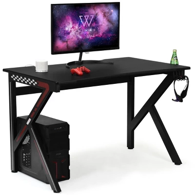 Tangkula K-Shape Gaming Desk Computer PC E-Sports Table W/ Cup Holder Hook Black 11 Tangkula K-Shape Gaming Desk Computer PC E-Sports Table W/ Cup Holder Hook Black - Image 9