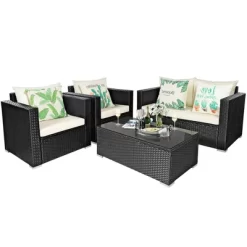 Tangkula 8PCS Rattan Patio Conversation Set Outdoor Furniture Set W/ Cushions