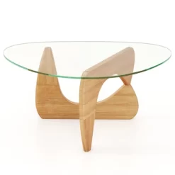 Tangkula Triangle Coffee Table W/ Tempered Glass Top & Adjustable Rubber Wood Base -Tangkula GUEST d2e0b52c a204 4c53 889d e936ead83b83
