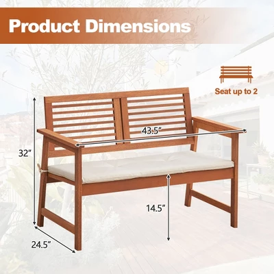 Tangkula Outdoor Bench With Cushion 2-Person Patio Bench W/Slatted Back & Seat Garden Backyard Balcony 4 Tangkula Outdoor Bench With Cushion 2-Person Patio Bench W/Slatted Back & Seat Garden Backyard Balcony - Image 2