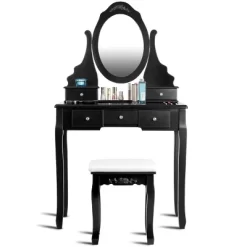 Tangkula Oval Vanity Mirror Dressing Table Beauty Dresser Cosmetics Organizer W/ Cushioned Bench -Tangkula GUEST d2f6d6c2 f820 4238 85e0 f5804292a686