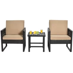 Tangkula 3-Piece Patio Wicker Bistro Set Conversation Furniture Sofa With Coffee Table -Tangkula GUEST d2ff94e7 c186 4816 83e8 7f1fd8dfc2eb