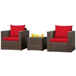Tangkula 3PCS Patio Rattan Furniture Set With 2 Cushioned Sofas & Coffee Table For Outdoor Turquoise/Black/Navy/Red/Brown -Tangkula GUEST d31b7306 ec89 4073 9e24 8f3510ba45e4