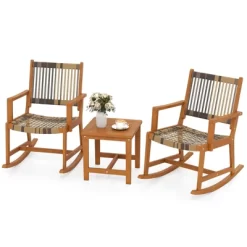 Tangkula 3 Pieces Rocking Bistro Set PE Rattan Front Porch Chairs W/ Coffee Table -Tangkula GUEST d31c3b52 6ed8 43aa 85e9 94d9d6f30f87