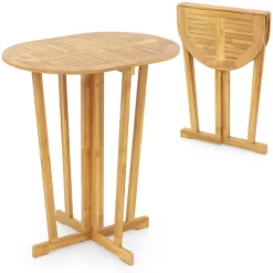 Tangkula Outdoor Folding Bar Table W/ Oval Tabletop & Cross Base For Patio Natural 16 Tangkula Outdoor Folding Bar Table W/ Oval Tabletop & Cross Base For Patio Natural -Tangkula GUEST d37670b3 dfaf 46fa 836a e0dfbdebba3b