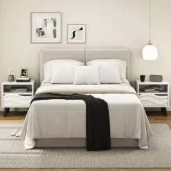 Tangkula Nightstand W/ Drawer 3D Wavy Pattern & Open Shelf Small Sofa Couch Side Table -Tangkula GUEST d377b20e 54f8 4959 ba6b ac43f1f51240