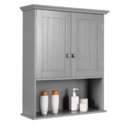 Tangkula Wall Mounted Bathroom Cabinet Medicine Cabinet Storage Organizer With 2 Doors & Adjustable Shelf Grey/White -Tangkula GUEST d37d9cf9 dc60 4016 b6f3 0f39d4cbbdcb