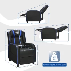 Tangkula PU Leather Gaming Recliner Chair Single Massage Lounge Sofa W/ Lumbar Cushion Blue -Tangkula GUEST d40c3d86 983e 461f 81c8 30a587480f69