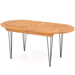 Tangkula 71" Patio Dining Table 6 Person Large Oval Table W/ Teak Wood Tabletop -Tangkula GUEST d451a719 33a4 49ff ad87 76e5592dfae7