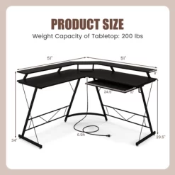 Tangkula L-shaped Computer Corner Desk 51” Reversible Office W/Power Outlet USB Ports Monitor Stand Keyboard Tray Gaming Desk With Hook -Tangkula GUEST d48e4590 2be0 461f 8524 1b0e1a8d9355