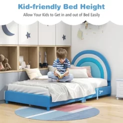 Tangkula Kids Twin Platform Bed Frame Upholstered Twin Size Bed W/ Wooden Slats Support -Tangkula GUEST d49b5657 9ddd 41c3 a950 0acb7b6a73df