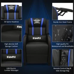 Tangkula PU Leather Gaming Recliner Chair Single Massage Lounge Sofa W/ Lumbar Cushion Blue -Tangkula GUEST d4ccb134 4e81 4918 adb2 9ef2e8c7dc3c