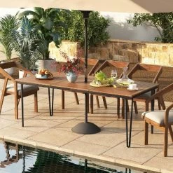 Tangkula 79" Outdoor Dining Table 8-Person Table W/ 1.9" Umbrella Hole Metal Legs & Adjustable Foot Pads Patio