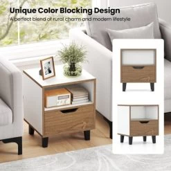 Tangkula 2PCS Nightstand Mid Century Modern Bedside Table W/ Drawer Open Storage Shelf -Tangkula GUEST d53515e1 8af7 445f 95db 5a84be5b2caf 1