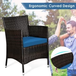 Tangkula 4PCS Patio Rattan Conversation Furniture Set Outdoor W/ Peacock Blue Cushion -Tangkula GUEST d5860dbe 1787 4323 b8d2 926736a11fa6