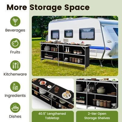 Tangkula Portable Bar Table Folding Camping Table W/ Aluminum Alloy Frame 2-Tier Shelves 5 Tangkula Portable Bar Table Folding Camping Table W/ Aluminum Alloy Frame 2-Tier Shelves - Image 3