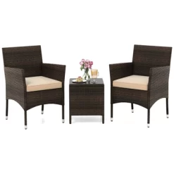 Tangkula 3 Pieces Patio Rattan Furniture Set Outdoor Conversation Set With PE Wicker Armchairs Tempered Glass Top Coffee Table 19 Tangkula 3 Pieces Patio Rattan Furniture Set Outdoor Conversation Set With PE Wicker Armchairs Tempered Glass Top Coffee Table -Tangkula GUEST d5cbd28f ffe8 4b4c 8539 34a2e6e24c12