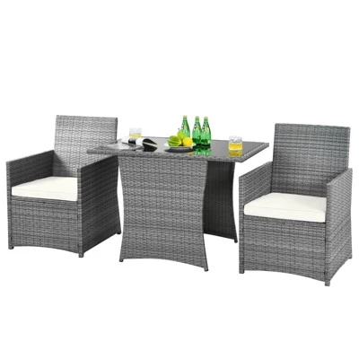 Tangkula 3PCS Patio Rattan Furniture Set Outdoor Wicker Table & Chair Set W/Cushions White/Red/Gray/Turquoise/Navy 8 Tangkula 3PCS Patio Rattan Furniture Set Outdoor Wicker Table & Chair Set W/Cushions White/Red/Gray/Turquoise/Navy - Image 6