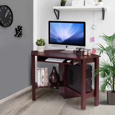 Tangkula Wooden Corner Computer Desk With Drawer Office Study Table Black/Walnut/White 4 Tangkula Wooden Corner Computer Desk With Drawer Office Study Table Black/Walnut/White - Image 2