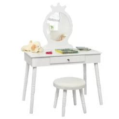 Tangkula Kids Princess Vanity Table Set W/ Chair Crown Mirror White -Tangkula GUEST d66545e7 922b 4cb2 a2a4 028d9cf71a79