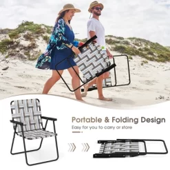 Tangkula Folding Lawn Beach Chair Portable Sand Chair Set Of 2 W/ Elegant Weaving Design Coffee -Tangkula GUEST d7085d43 980b 40ed ae1a 1383b6d1d78a