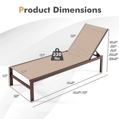 Tangkula Set Of 2 Aluminum Patio Chaise Lounge Outdoor Adjustable Lounge Chair W/ 6-Position Backrest 10 Tangkula Set Of 2 Aluminum Patio Chaise Lounge Outdoor Adjustable Lounge Chair W/ 6-Position Backrest - Image 8