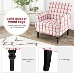 Tangkula Modern Accent Armchair Upholstered Single Sofa Chair W/ Rubber Wood Legs Red Checkerboard 16 Tangkula Modern Accent Armchair Upholstered Single Sofa Chair W/ Rubber Wood Legs Red Checkerboard -Tangkula GUEST d71d67bb cd57 4c43 af9e eafed7e1be6f