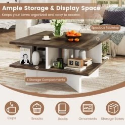 Tangkula 2-Tier Square Coffee Table W/ Storage Farmhouse Modern Accent Table Center Table -Tangkula GUEST d75757eb 720a 48c2 aaf8 42c14d5230a8