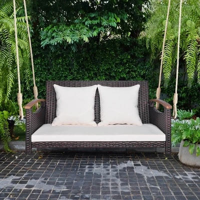 Tangkula 2-seater Hanging Swing Porch Swing PE Wicker Swing Outdoor Hanging Swing Garden Poolside 10 Tangkula 2-seater Hanging Swing Porch Swing PE Wicker Swing Outdoor Hanging Swing Garden Poolside - Image 8