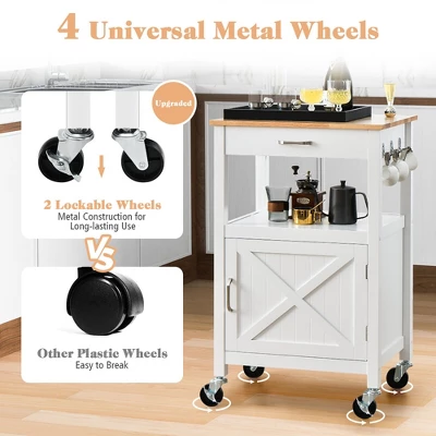 Tangkula Small Kitchen Island On Wheels Mobile Trolley Cart Barn Door Drawer Hooks 10 Tangkula Small Kitchen Island On Wheels Mobile Trolley Cart Barn Door Drawer Hooks - Image 8