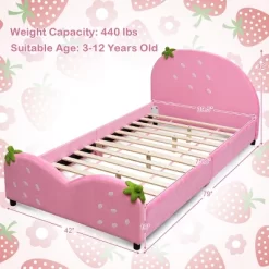 Tangkula Pink Kids Upholstered Twin Bed Toddler Bed With Adjustable Non-slip Feet 11 Tangkula Pink Kids Upholstered Twin Bed Toddler Bed With Adjustable Non-slip Feet -Tangkula GUEST d7970373 3b71 46e9 8237 8661261bff2f