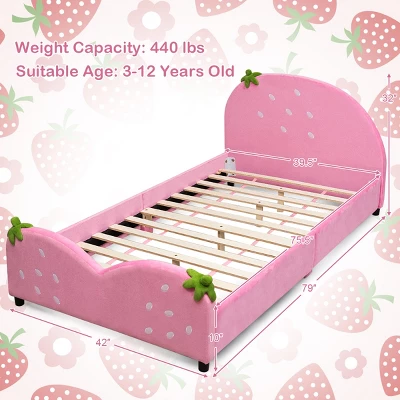 Tangkula Pink Kids Upholstered Twin Bed Toddler Bed With Adjustable Non-slip Feet 7 Tangkula Pink Kids Upholstered Twin Bed Toddler Bed With Adjustable Non-slip Feet - Image 5