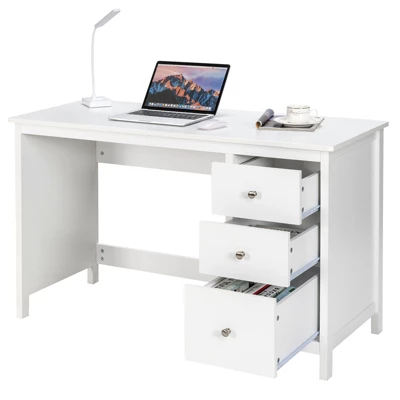 Tangkula Computer Desk Writing Table W/3 Drawers Workstation For Home Office White/Black 10 Tangkula Computer Desk Writing Table W/3 Drawers Workstation For Home Office White/Black - Image 8