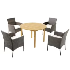 Tangkula 5 PCS Patio Dining Set Round Acacia Wood Table 4 Cushioned Wicker Armchairs 20 Tangkula 5 PCS Patio Dining Set Round Acacia Wood Table 4 Cushioned Wicker Armchairs -Tangkula GUEST d7dbdce7 3c11 47b5 a123 6e1fa487bbf1