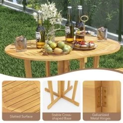 Tangkula Outdoor Folding Bar Table W/ Oval Tabletop & Cross Base For Patio Natural 15 Tangkula Outdoor Folding Bar Table W/ Oval Tabletop & Cross Base For Patio Natural -Tangkula GUEST d7fdfcf1 c9b9 487a a57f 3b7f2cee94e3