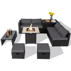Tangkula 9 Pieces Outdoor PE Rattan Wicker Sectional Sofa With 42" Gas Fire Pit Table Space-Saving Patio Conversation Set With Storage Box Black/Grey/Navy/Red/Turquoise/Off White 27 Tangkula 9 Pieces Outdoor PE Rattan Wicker Sectional Sofa With 42" Gas Fire Pit Table Space-Saving Patio Conversation Set With Storage Box Black/Grey/Navy/Red/Turquoise/Off White -Tangkula GUEST d86c6f1f 544b 4ff1 92bc 1b441185d73b