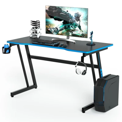 Tangkula Z-Shaped Ergonomic Gaming Desk With Headphone Hook Computer&Office Desk Blue/Red 4 Tangkula Z-Shaped Ergonomic Gaming Desk With Headphone Hook Computer&Office Desk Blue/Red - Image 2