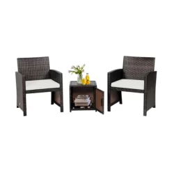 Tangkula 3 Pieces Outdoor PE Wicker Bistro Set With Waterproof Cover For Porch Balcony Garden And Poolside, Red/Off White/Grey/Turquoise -Tangkula GUEST d987e009 7853 47ca 84b5 5472c664f4c4