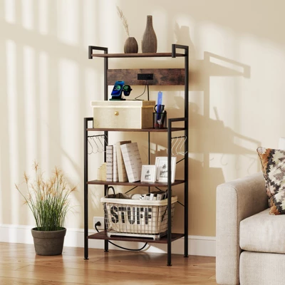 Tangkula Kitchen Bakers Rack W/ Power Outlet 4 Tiers Coffee Bar Table W/ 2 AC Outlets 4 Tangkula Kitchen Bakers Rack W/ Power Outlet 4 Tiers Coffee Bar Table W/ 2 AC Outlets - Image 2