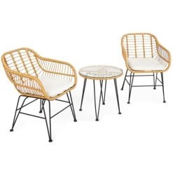 Tangkula 3 Pieces Patio Furniture Set W/Tempered Glass Coffee Table Set For Garden And Backyard White/Red/Turquoise/Grey/Black Cushions -Tangkula GUEST d9b35093 e6e3 4ef1 918b 9904d8282a29