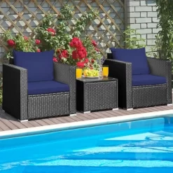 Tangkula 3PCS Rattan Patio Conversation Furniture Set Outdoor W/ Navy Cushions 13 Tangkula 3PCS Rattan Patio Conversation Furniture Set Outdoor W/ Navy Cushions -Tangkula GUEST d9b9181e e68b 464c ba90 cf9dbfdaf49a