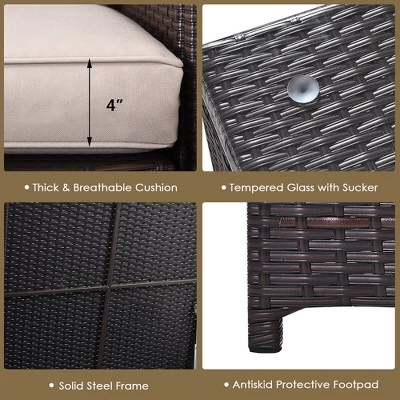 Tangkula 6 Piece Patio Sofa & Fire Table Set Outdoor Rattan Sectional Sofa Set W/ Storage Box Beige 6 Tangkula 6 Piece Patio Sofa & Fire Table Set Outdoor Rattan Sectional Sofa Set W/ Storage Box Beige - Image 4