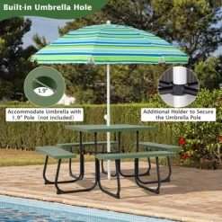 Tangkula 8-person Square Picnic Table Bench Set Outdoor Picnic Table With 4 Benches & Umbrella Hole 500 LBS Capacity Black/Grey/White/Green -Tangkula GUEST da2f15cc 76d6 4a7a 98d8 75a6e2d24aac