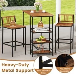 Tangkula 3 Pieces Outdoor Wood Bar Set W/ 3-Tier Storage Shelf & Metal Frame For Backyard 16 Tangkula 3 Pieces Outdoor Wood Bar Set W/ 3-Tier Storage Shelf & Metal Frame For Backyard -Tangkula GUEST da48c2a0 faf7 4b19 a91a de8d6feabb71