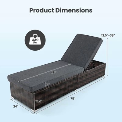 Tangkula Outdoor Chaise Lounge W/ Long Seat Cushion Heavy-Duty Metal Frame 7 Tangkula Outdoor Chaise Lounge W/ Long Seat Cushion Heavy-Duty Metal Frame - Image 5