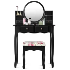 Tangkula Vanity Table Set W/Detachable Mirror & Stool Black/White 17 Tangkula Vanity Table Set W/Detachable Mirror & Stool Black/White -Tangkula GUEST daac9ddf 516c 4cd2 9117 92acb7a5a6f0