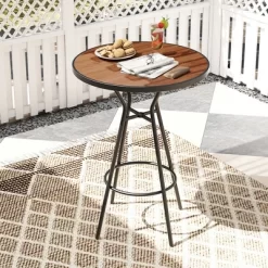 Tangkula 3 PCS Patio Bistro Set Round Table W/ 1.6" Umbrella Hole & 2 Stools Metal Frame -Tangkula GUEST db190b2d fea4 4690 826e 9d3ed6f0ecc2