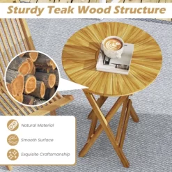 Tangkula Patio Folding Side Table 23.5" Teak Wood Round End Table Fully Assembled Natural -Tangkula GUEST db1f405a 060c 4f8d 91c9 e66d7dc6c000